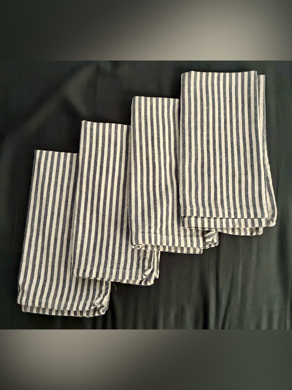 Set of 4 Blue Chambray Oxford Striped Napkins